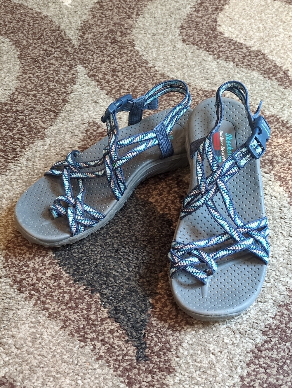 🩵💥🩴 Skechers Multi-Blue Strappy Women's Sandals 6.5 (?) 🩵💥🩴